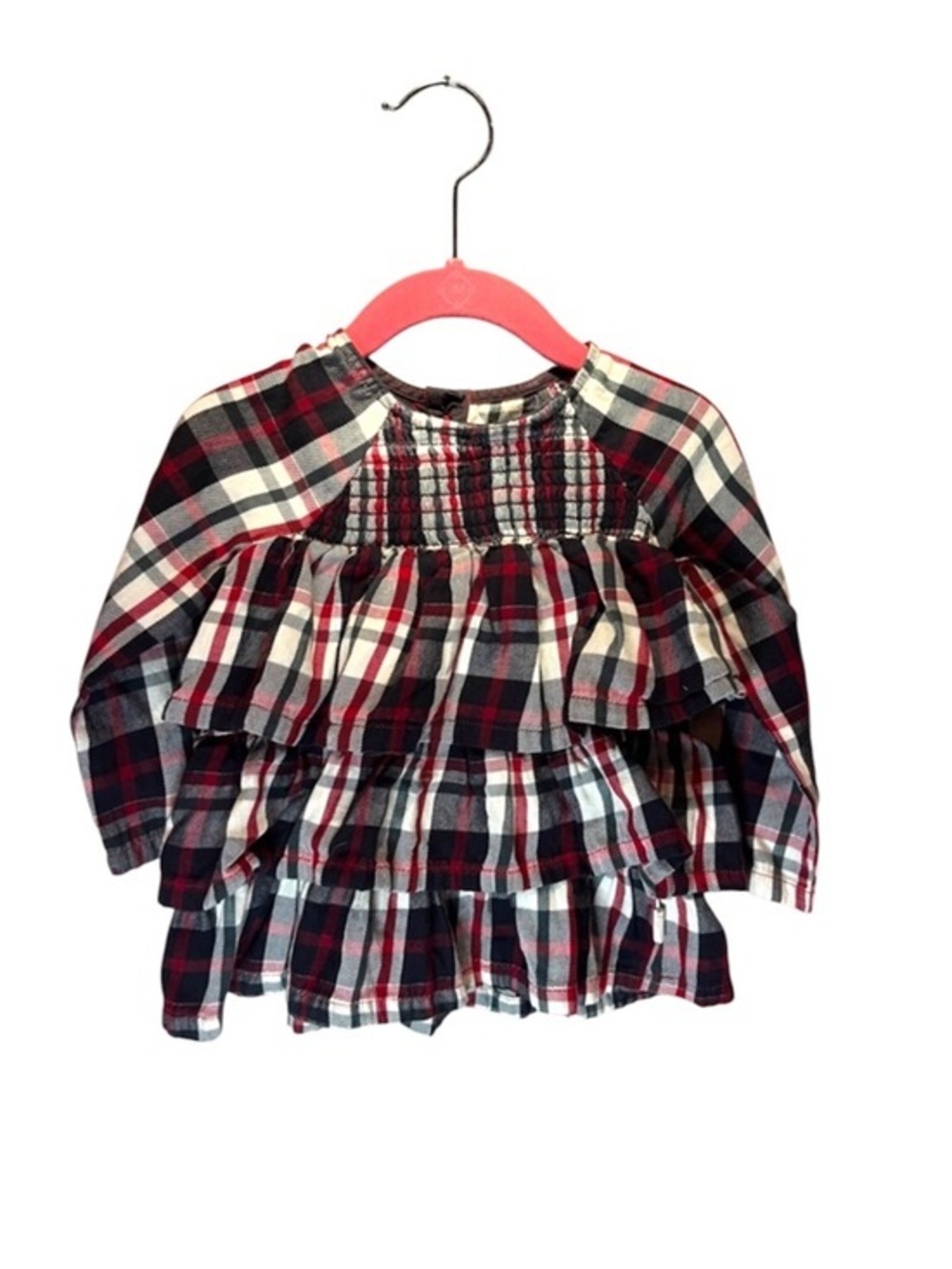 Burt’s Bees Baby Girl’s Plaid Dress Ruffle Black Red Size 12 Months